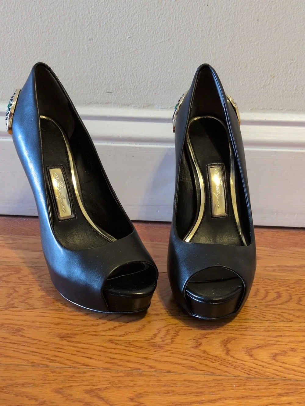 Boutique 9 Chryso Black Embellished Peep Toe Shoes Size 8M